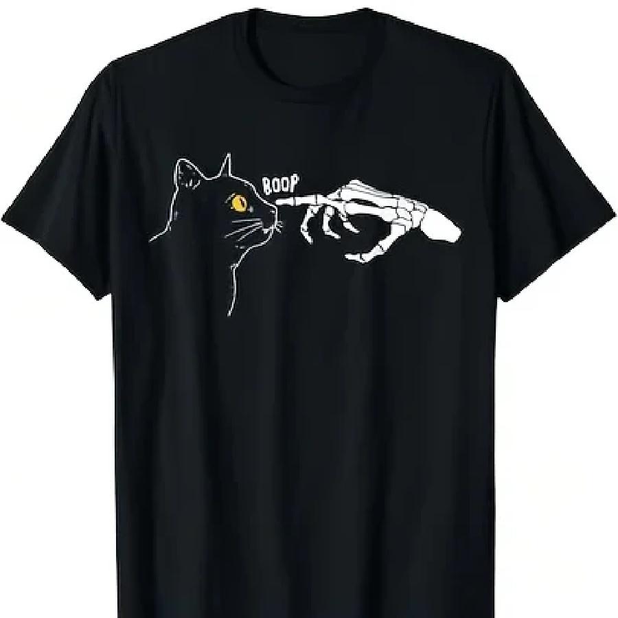 Black Cat Skeleton Hand Boop Halloween Pet T-Shirt