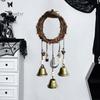 Door Knob Witch Bell Home Protection Handmade Hanging Brass Bell Wishing Bottle Rattan Wreath Witchcraft Door Hanger Wicca Wind Chime Decoration