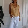 Женская хлопковая льняная рубашка без рукавов с V-образным вырезом и имитацией кардигана Spot