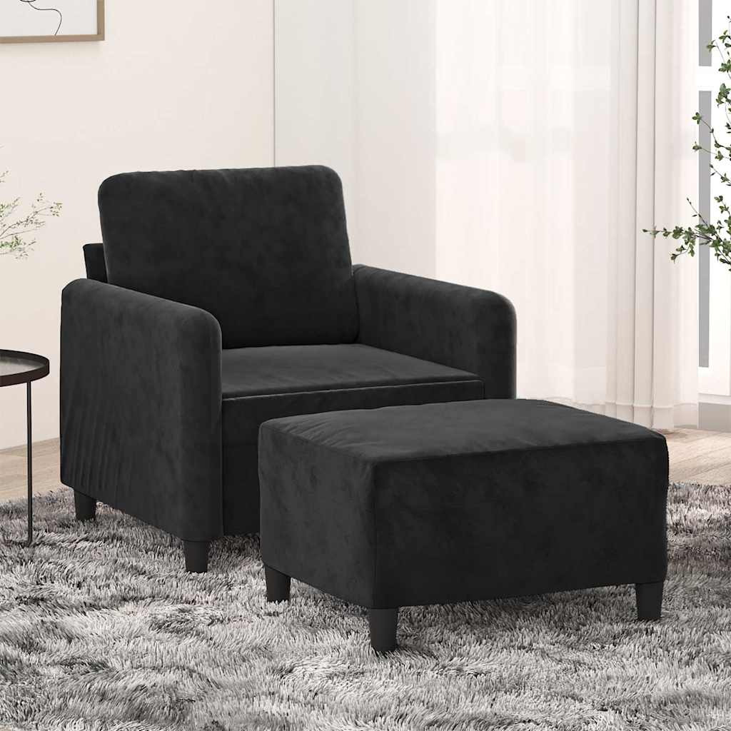 Vidaxl Fotel Z Podnóżkiem, Czarny, 60 Cm, Obity Aksamit