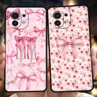 Чехол для телефона для Xiaomi Mi 17 Pro Max 15 14 13 12 11 Ultra 15T 14T 13T 12T 11T Pro Lite Мягкий ТПУ Бант-Узел Розовый Узор с Бантами