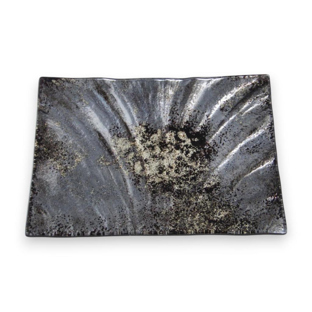 Nebula Glass Black and 15cm J-kitchens Dish, Small, Rectangular, Gold,