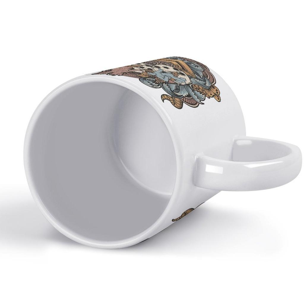 Белая керамическая кружка 11 унций с гладкой поверхностью и принтом по бокам, термостойкая для ежедневного чая, какао и кофе-брейка