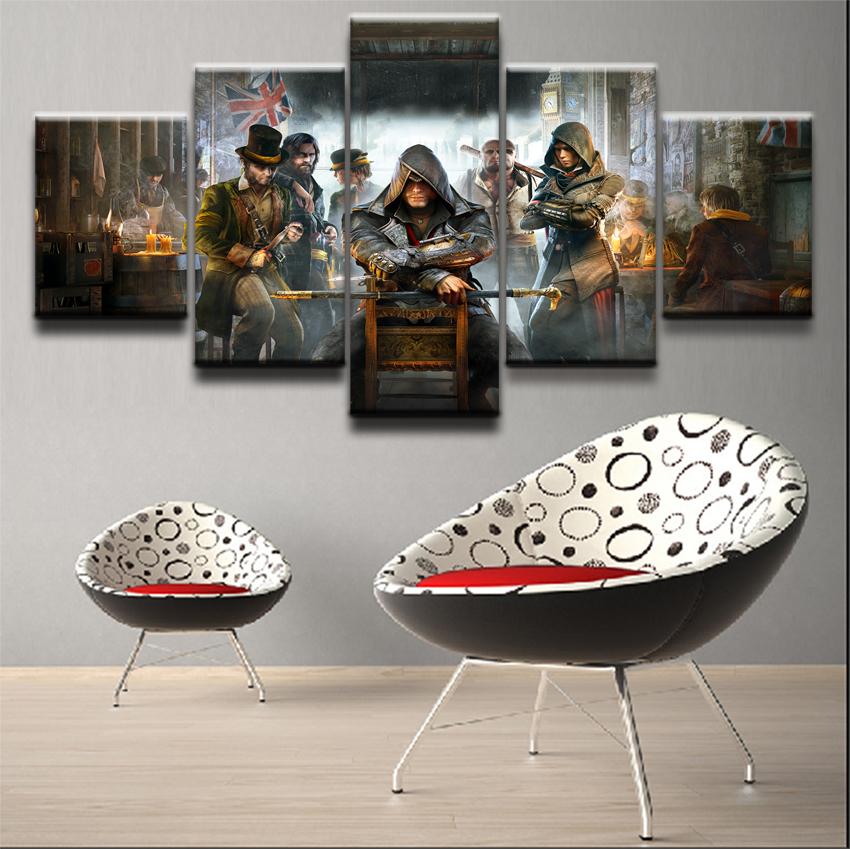 Living Room Frames Printed Home Decor Pictures 5 Pieces Game Assassin's Characters Modular Video Poster Wall Art Canvas Painting No Frame