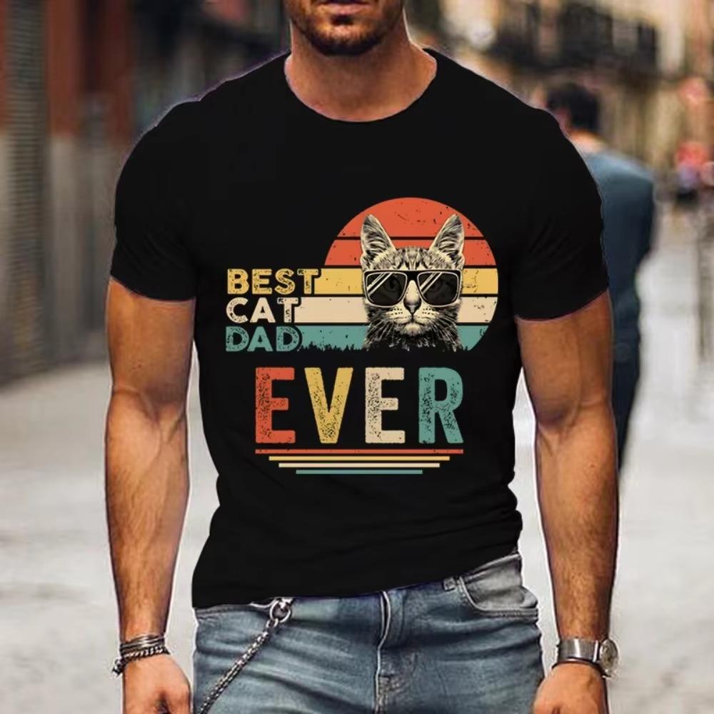 Best Cat Dad Ever Graphic T Shirts Men Vintage Gift Men Premium T Shirt Harajuku Animal Cat Tees Cats Lover Streetwear Tshirt