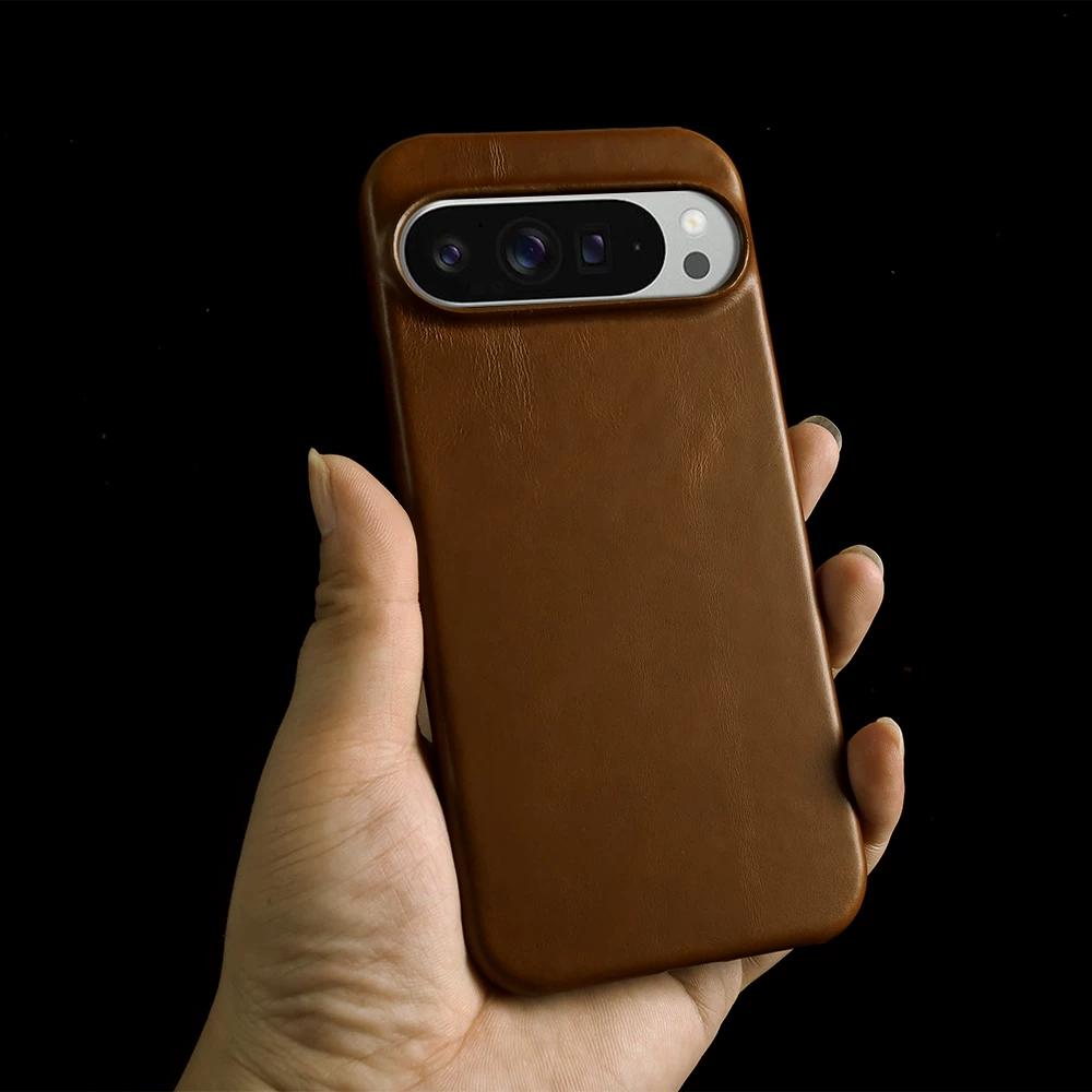 Waxed Grain Leather Case for Google Pixel 10 Pro Pixel 9 XL Pixel 8A 7 Premium Business Slim Soft Cowhide Full Body Shockproof Protective Cover