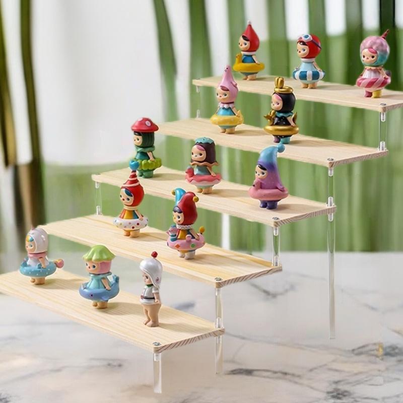1-5 Tier Wood Acrylic Display Stand Cosmetic Organizer Display Riser Rack for Cupcake Perfume Doll Figure Shelf Home Storage