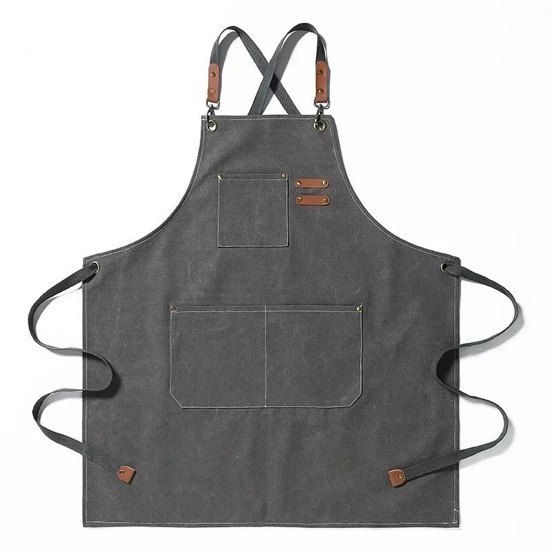 New Fashion Canvas Kitchen Aprons For Woman Men Chef Work Apron For Grill Restaurant Bar Shop Cafes Beauty Nails Studios Uniform