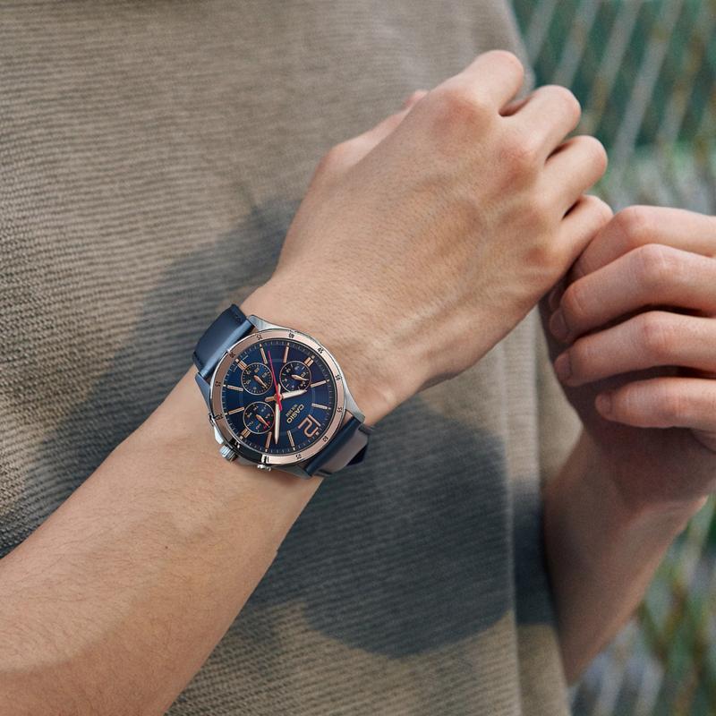Casio Серия CASIOSTANDARD модный деловой ретро повседневный классический трехглазый шестистрелочный синий циферблат водонепроницаемый кварцевый механизм кожаный ремешок MTP-1374L-2A