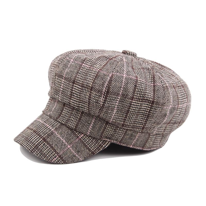 Beret Female Plaid Painter Hat Tide Korean Cap Art Fan Versatile Japanese Plaid Octagonal Hat
