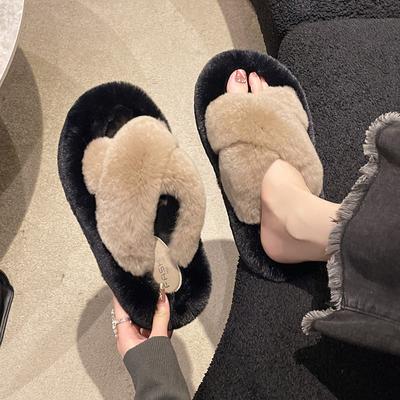 Модные классические тапочки с крестообразным дизайном, женские зимние теплые хлопковые туфли с открытым носком, женские пушистые тапочки для дома и улицы, плюшевые тапочки