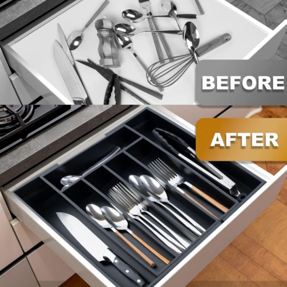 Large Capacity Cutlery Storage Tray Plastic Silverware Drawer Organizer Utensil Tray Set Spoon