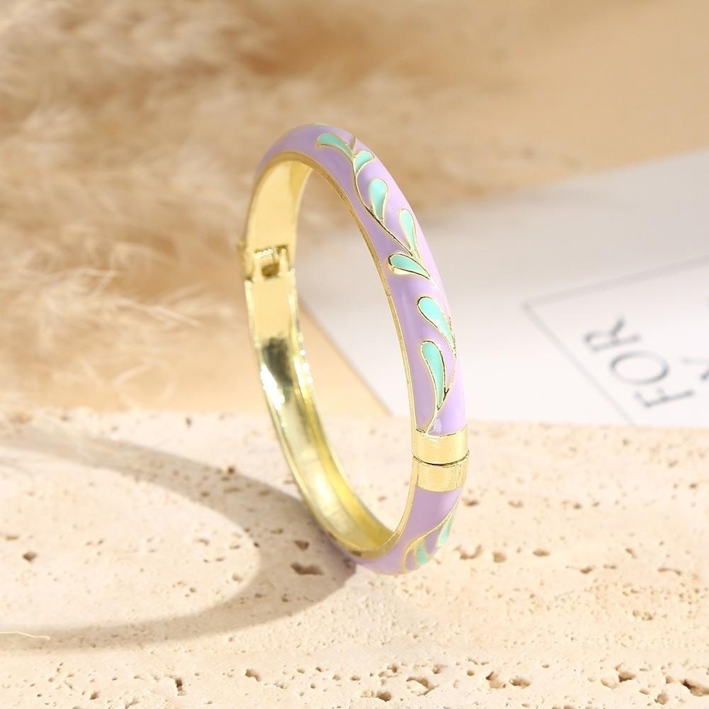 Flower Shaped Enamel Carved Bangle Colorful Chunky Bracelet Friendship Gift