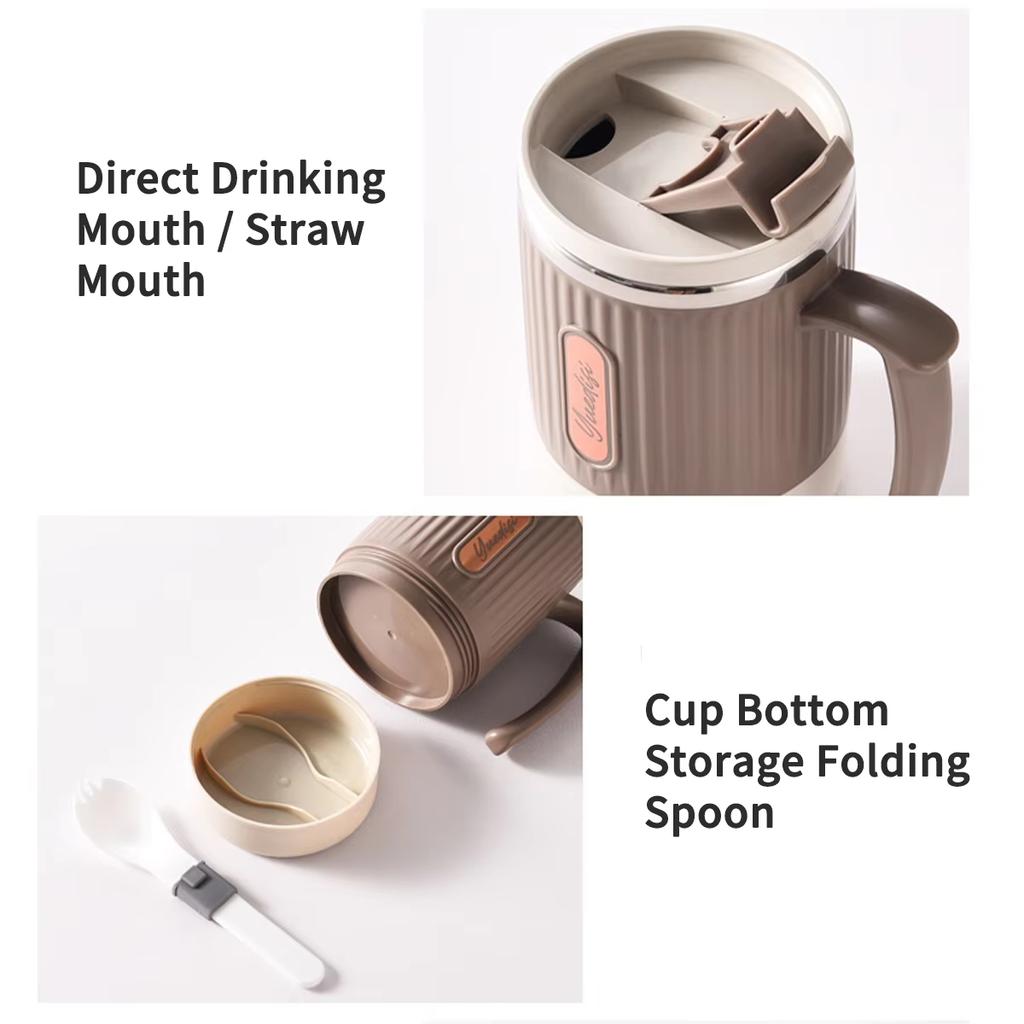 2024 New 304 Stainless Steel Portable 400ML Mug Is Equipped with Folding Spoon and Straw for Easy Mixing In Home and Office Cup