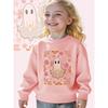 Kids Crewneck Sweatshirt, Soft Tone Floral Cute Ghost Graphic Print, Cozy Casual Long Sleeve Pullover