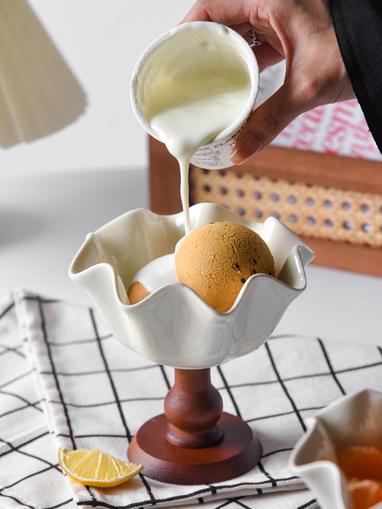 Американская винтажная высокая керамическая кружка для торта, французская элегантная чашка для мороженого, деревянная высокая чашка для десерта и пудинга