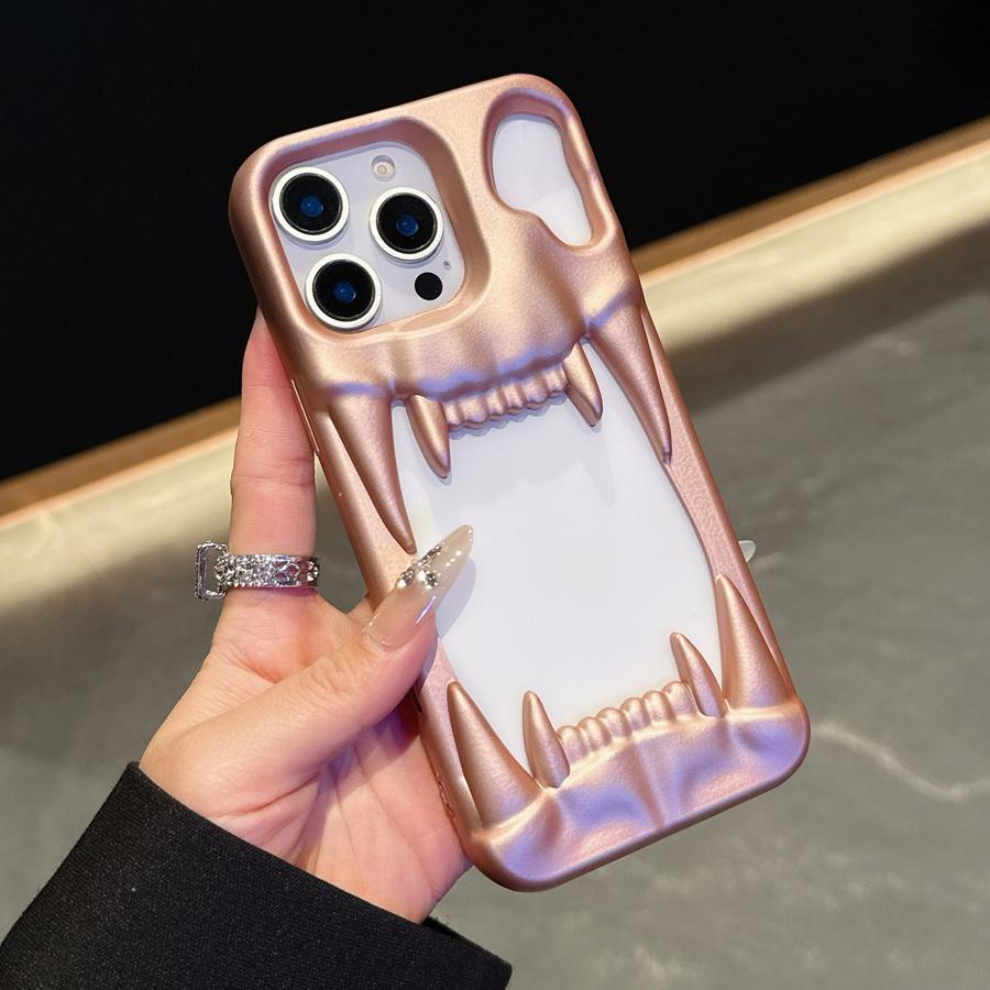 Индивидуальный 3D Полый Череп Клык Матовый Силиконовый Чехол Для Телефона Для iPhone 16 15 14 13 12 Противоударный Супер Теплоотводящий Чехол