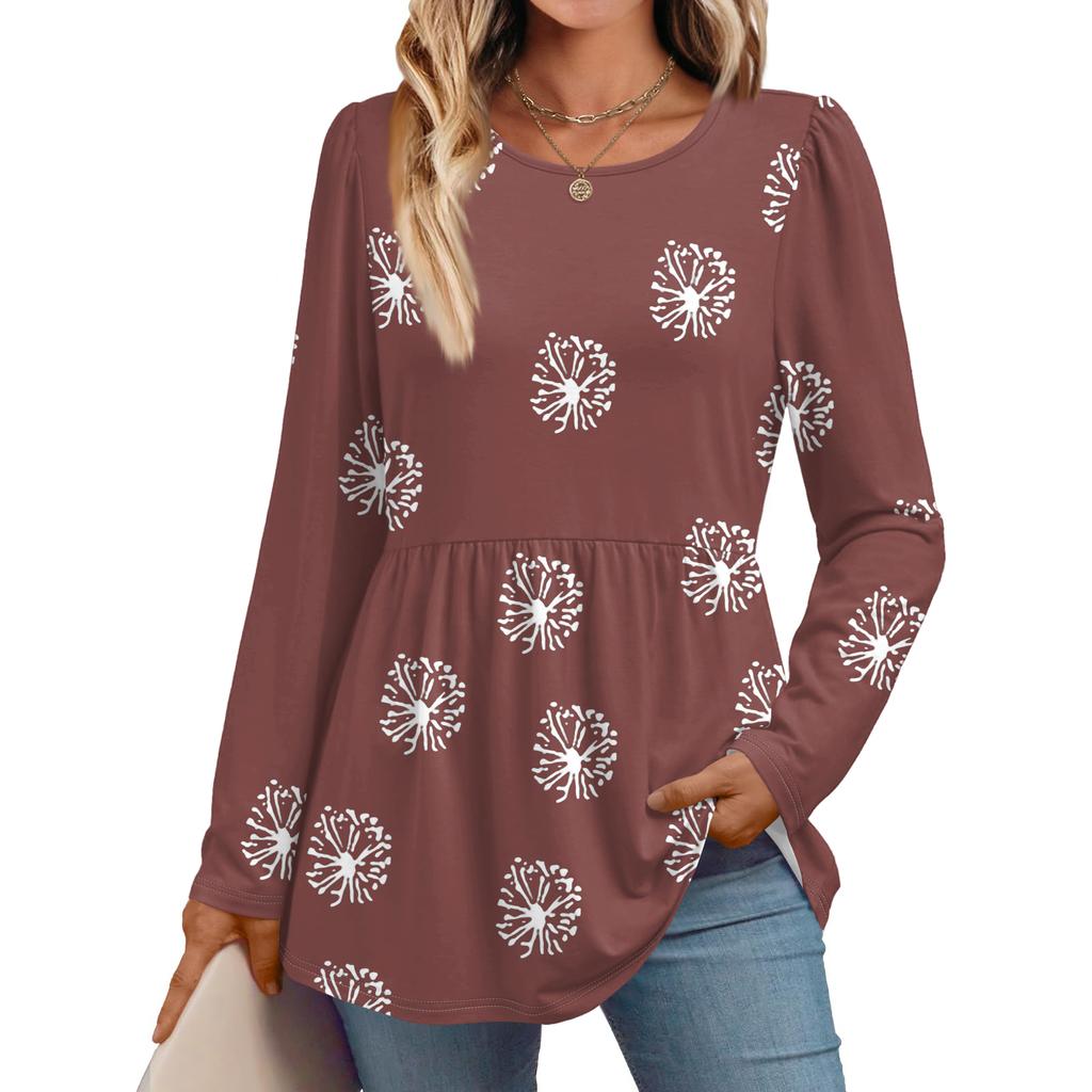 Женская повседневная модная рубашка с длинным рукавом, туника с цветочным принтом