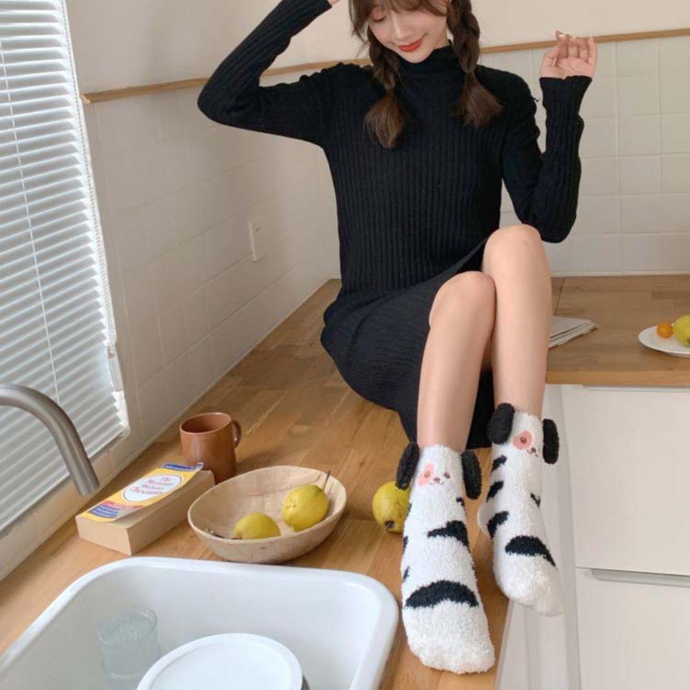 Ears Coral Fleece Plush Dog Girls Cute Floor Socks Christmas Socks Female Hosiery Mid-tube Socks