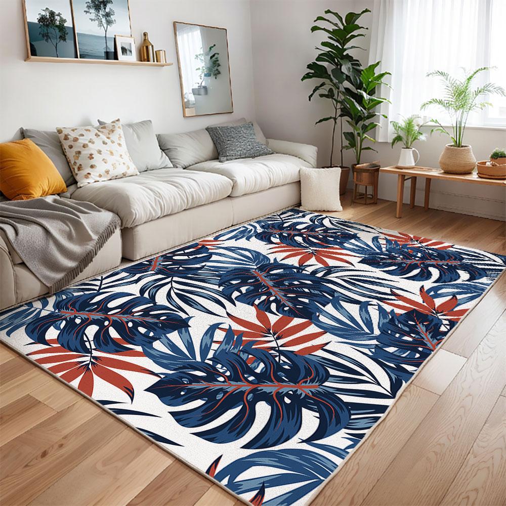 Cartoon Plant Print Area Rug for Living Room Bedroom Non-Slip Machine Washable Mat