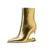Fashion Size 35-43 Gold Silver Tiger Teeth Heel Women's Short Boots Brand 2025 European and American Style Leopard Pattern Pointed Shoes