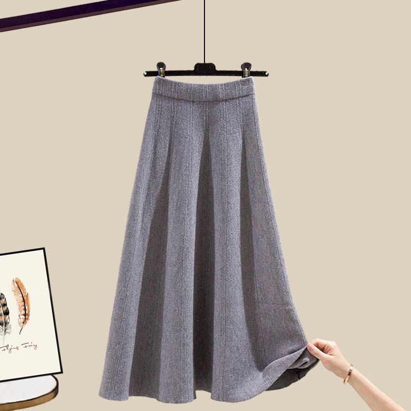 Fall/Winter Women's Skirt Suits Color-Blocked Pullover Knit Sweater Knit Skirt Two-Piece Set A Line Skirt Knit Top Outfits