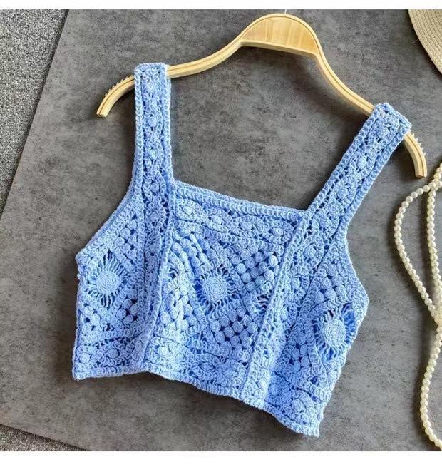 Богемный вязаный ажурный жилет, женский летний прямой накидка, свободный кружевной жилет без рукавов с U-образным вырезом