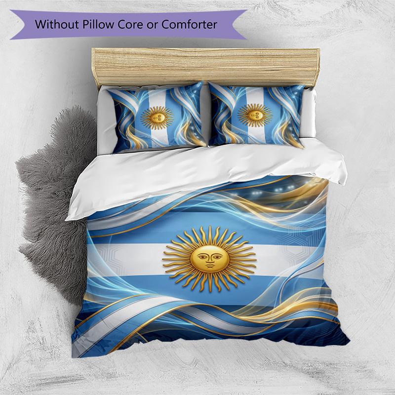 Argentina Football Printed Bedding 3 Piece Set Cozy Breathable Bed Cover Set as Housewarming Holiday Gift