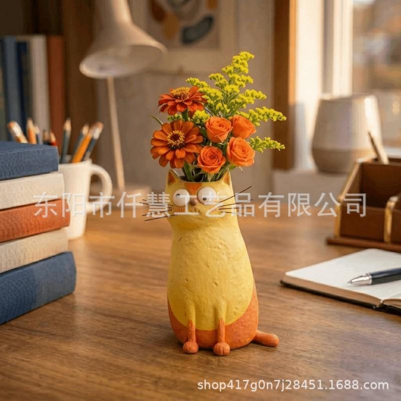 Handmade Resin Cat Vase Decorative Figurine Desk Living Room Office Modern Minimalist Home Decoration