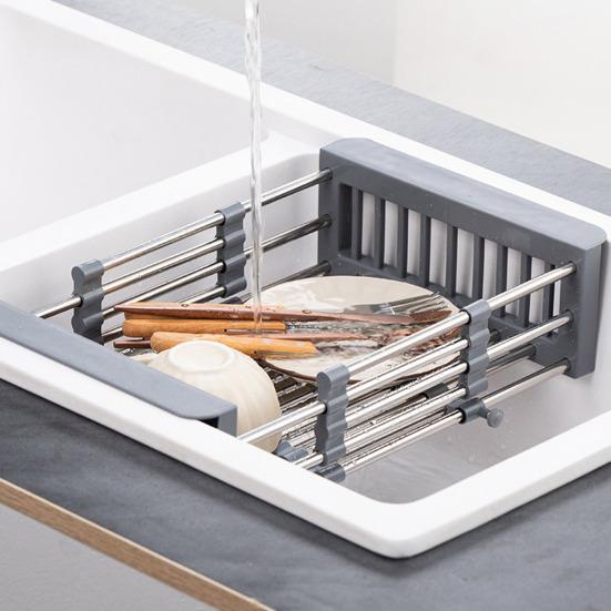 Drain Rack Adjustable Retractable Dish Drying Basket Space Saving Kitchen Sink Organizer
