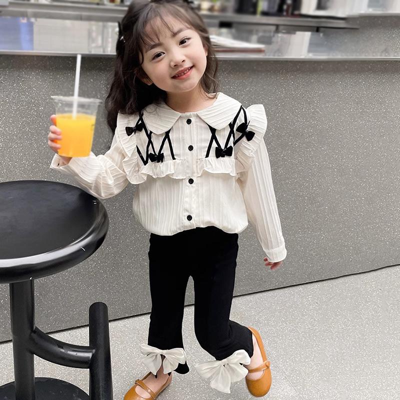 Детские расклешенные брюки с милым бантом и разрезом для девочек