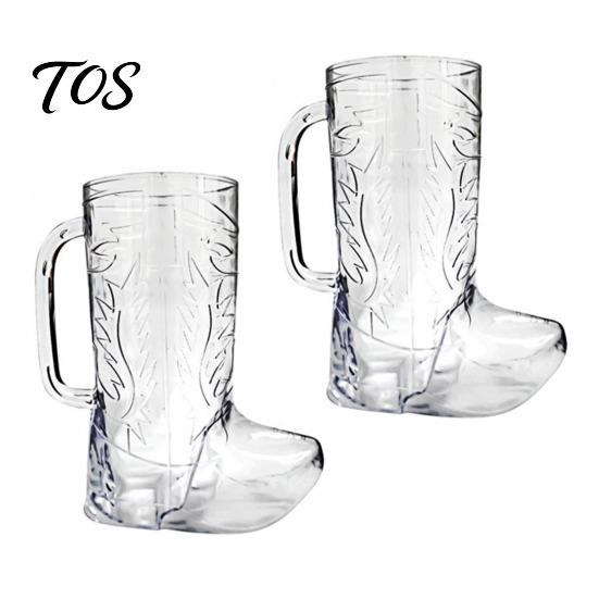 Novelty Drinking Glass Clear Cowboy Boot Cup, 17oz Plastic Western with Unique Style Mug Handle for Clear, Party Cup Beer Whiskey Theme