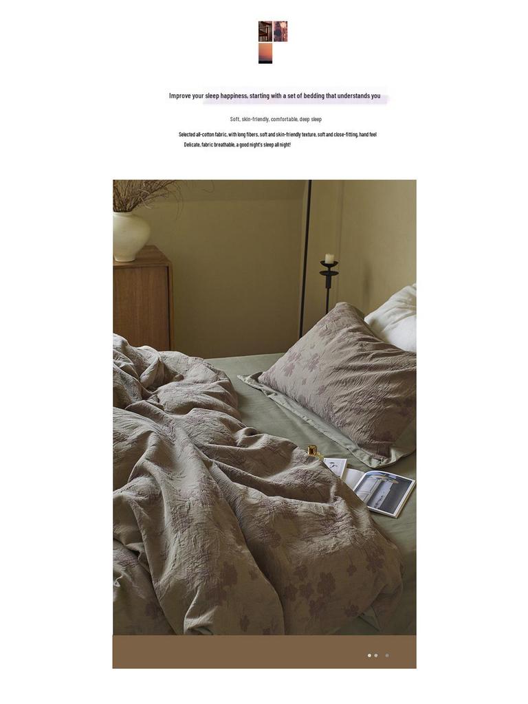 Retro Wabi-Sabi Pure Cotton Jacquard Four-Piece Bedding Set - Vintage High-End Feel Sheets & Duvet Covers