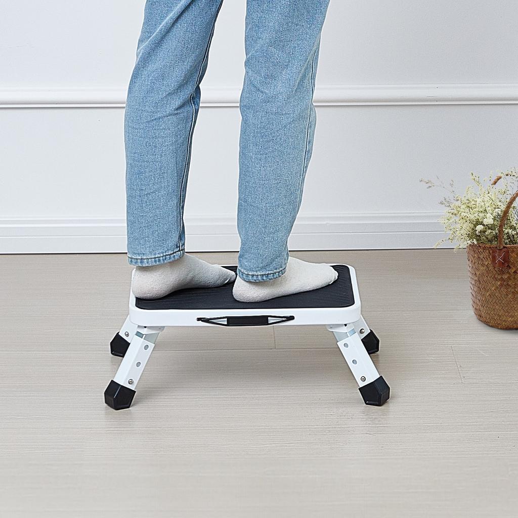 VEVOR Step Stool 1-Step 150KG Capacity, Folding Steel Step Ladder 3 Adjustable Height, Portable Toddler Step Stools for Adults