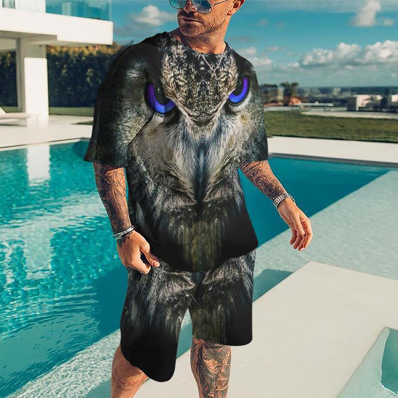 Мужские комплекты футболок, спортивный костюм с 3D принтом животного тигра, футболки, шорты, комплект из 2 предметов, уличная одежда, мужские костюмы больших размеров, спортивная одежда