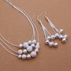 Silver-plated Necklace Set S925 Silver Bracelet Set Fine Jewelry Silver Jewelry Three-line Multi-bead Necklace Earrings Fashion Two-piece Set