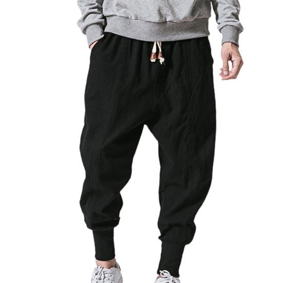 Cotton Linen Elastic Large Chinese Style Men's Casual Pants