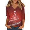 Women's Casual Fashionable Sexy Comfortable V-Neck Christmas Three-Quarter Sleeve Top
