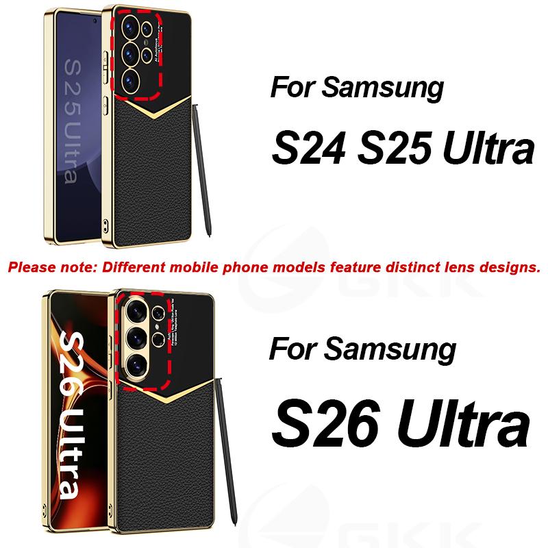 Роскошный кожаный чехол с покрытием для Samsung Galaxy S26 S25 S24 Ultra, противоударный, с мягкими краями, защитная крышка для чехла Galaxy S26 Ultra
