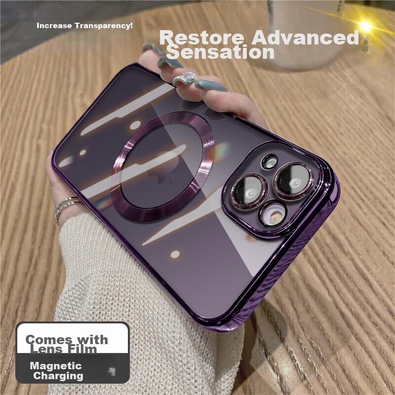 IPhone 14 Plus Case, Protective Cover for IPhone 14 Plus, Electroplated Shockproof Full Camera Protection Magnetic Transparent Hard - Dark Purple
