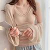 Women Thermal Vest Lace Trim Plush-lined V Neck Sleeveless Thread Solid Color Slim Fit Elastic with Chest Pads Layering
