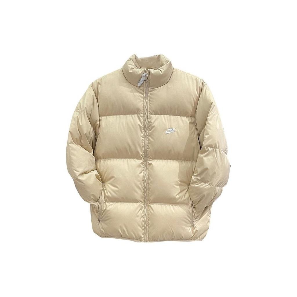 Nike Solid Color Outdoor Quilted Lightweight Cotton Down Casual Sports Zip Stand Collar Long Sleeve Cotton Jacket Men Jackets Beige FB7369-126