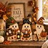 3pcs Wooden Creative Ghost Ornaments Halloween Autumn Theme Home Decor Decoration Crafts