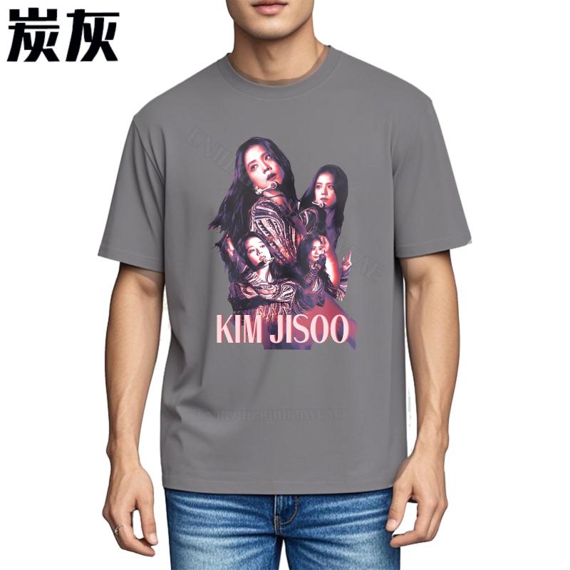 Unisex T Shirts Short Sleeve New Teeshirts Kim Jisoo Portrait On Black Travel Relaxed Fit Tshirt Classic Everyday Tees Streetw
