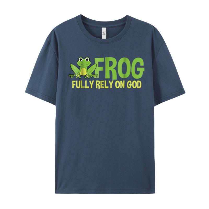 Funny Frog Fully Rely On God Round Neck T Shirt Mother Day Tees Short Sleeve Husband Loose All Cotton Summer Tshirt
