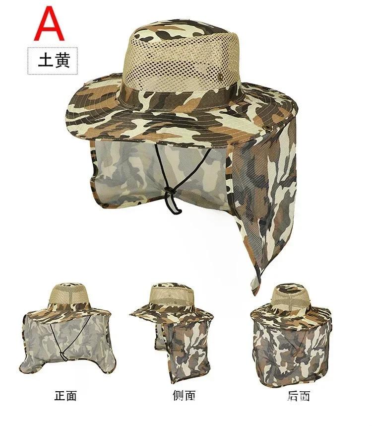 Мужская лаконичная шляпа от солнца для рыбалки с широкими полями, защита от УФ-лучей, защита шеи, защита от солнца, камуфляжная рыболовная кепка, дорожная кепка для кемпинга и рыбалки