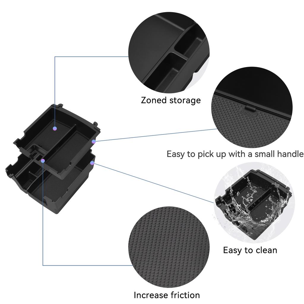 For Ford Bronco 2025 Double-layer Storage Box Center Console Armrest Tray Organizer Tidying Car Interior Accessories Black