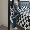 Женские джинсы широкого кроя с тремя полосками и потертостями – весенний американский уличный стиль, свободный крой, стираные, повседневные брюки.