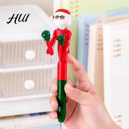 Cute And Interesting Pen Christmas Creative Boxing with Moving Figure Fun Animated Novelty Ballpoint Smooth Ink Students Stress Relief Neutral