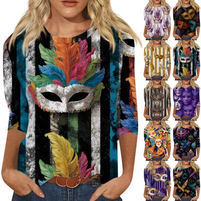 Женский модный повседневный топ с рукавом три четверти и карнавальным принтом на горловине